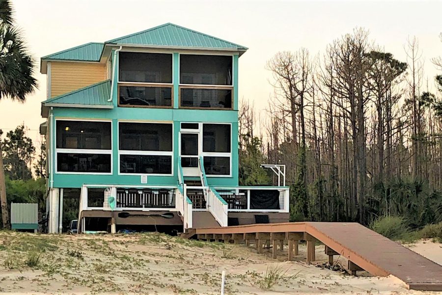 Two Palms Deck and Boardwalk from the Beach as the Sunset Approaches