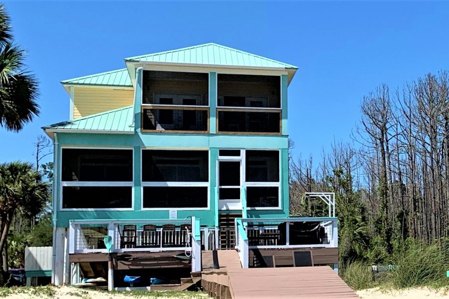 Two Palms Villa From the Beach, Showing the Boardwalk and Main Back Deck
